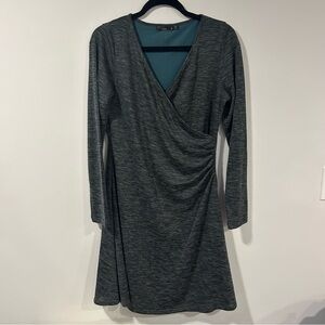 Prana Nadia Faux Wrap V-Neck Long Sleeve Lined Dress Deep Balsam Size Medium